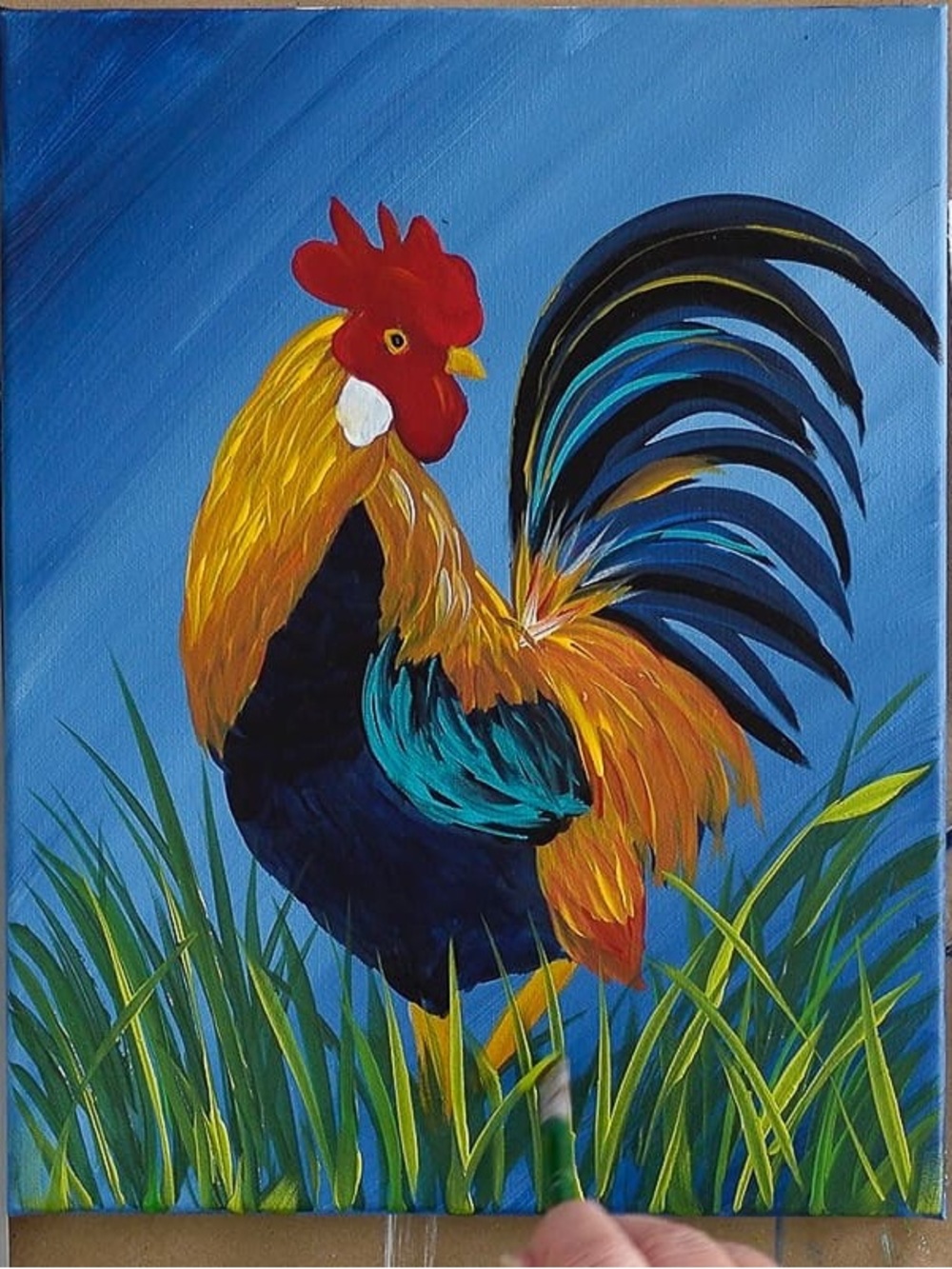 Colorful Rooster Canvas Art - Vibrant Blue, Gold, Red